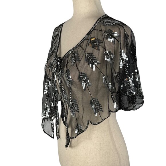 Like new SAACHI Art Deco Black & Silver Sequin Mesh Capelet Size One Size - Picture 5 of 6